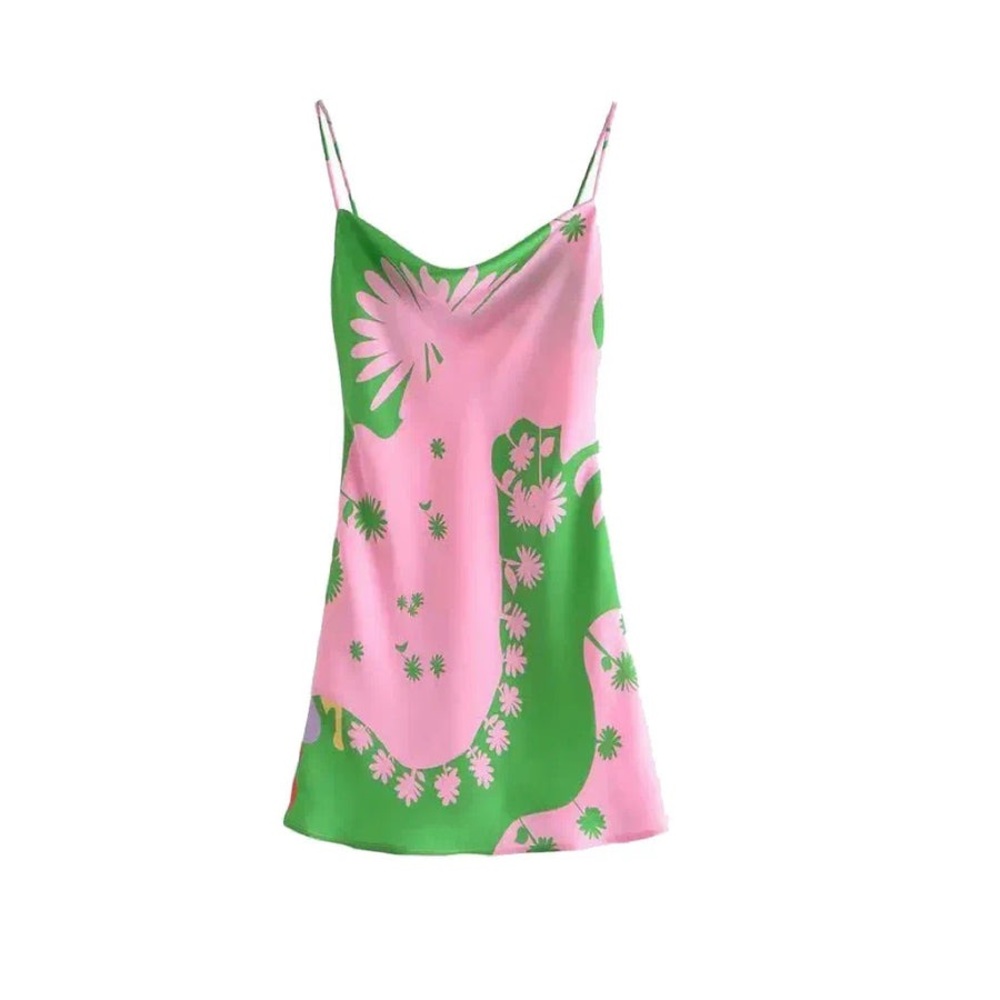 Pink and Green Floral Slip Dress